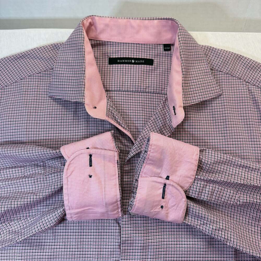 Hammer Made Men's Pink and Navy Long Sleeve Button-Up Dress Shirt